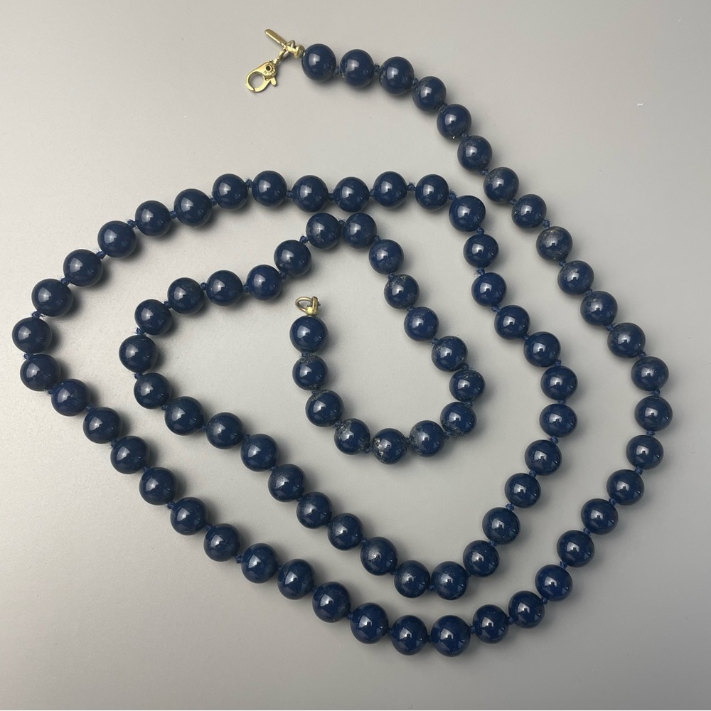 Vintage Monet Necklace Blue Bead Knotted Fashion Estate 31”
